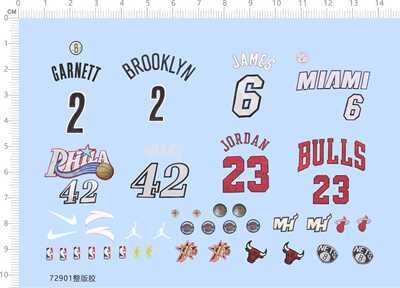 72901整版胶 BROOKLYN2 JAMES6 BULLS23 娃娃盲盒蓝球水贴纸现货