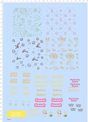 81611整版胶无比例JUICE SHOP BAKERY自制模具水贴纸模型食物餐具