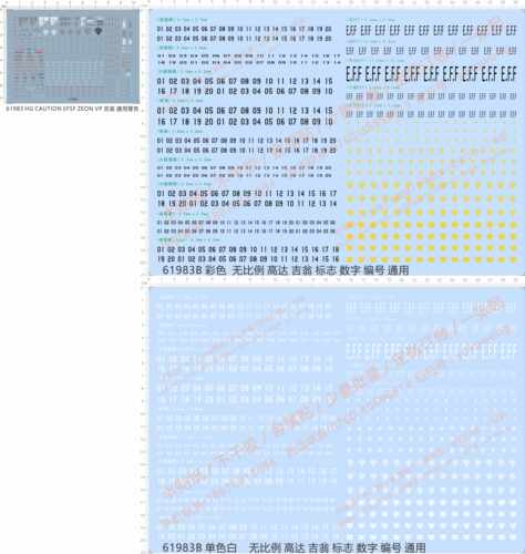 61983 HG CAUTION EFSF VP吉翁自护编号码军衔通用警告gd水贴EFF2