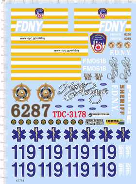 67784整版胶1/18纽约消防车FDNY救护车FDNY DIAL 911NEW YORK水贴