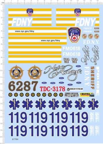 67784整版胶1/18纽约消防车FDNY救护车FDNY DIAL 911NEW YORK水贴