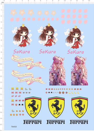 76450法拉利樱花sakura花瓣整版水贴 美少女动漫 蝴蝶结相机2312
