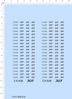 74945烫金烫银水贴 东风标致307模型车亮金银定做打印七月