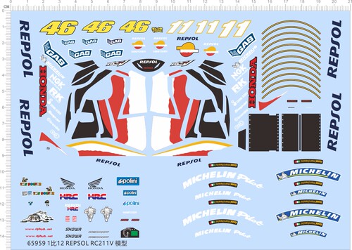 65959摩托车模型1/12 REPSOL RC211V比例模型车剪纸水贴纸定做
