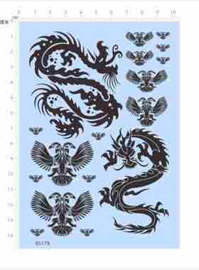 85179整版水贴 飞龙纹身飞鸟比例模型手办娃娃水贴纸金银特白现货