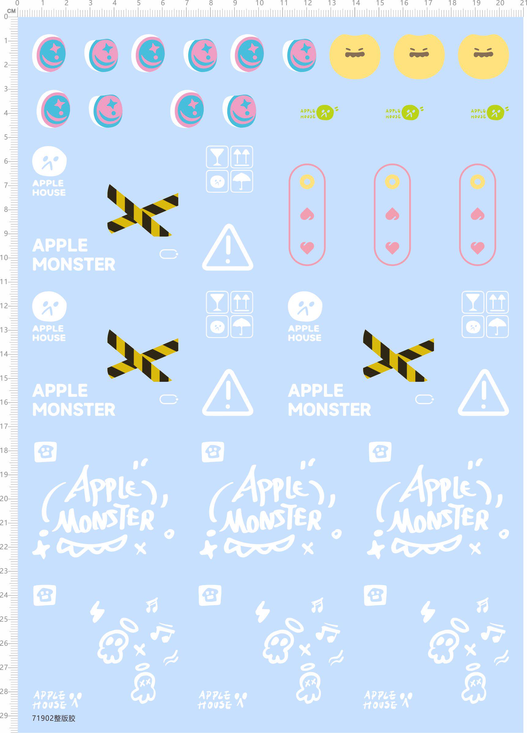 71902整版胶 apple monster 苹果怪小屋娃娃眼睛水贴