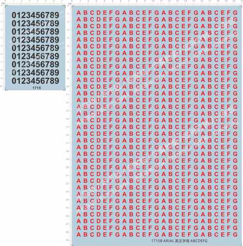 1715 ARIAL阿拉伯数字26个英文字母模型敢达水贴纸 定做订做定制1