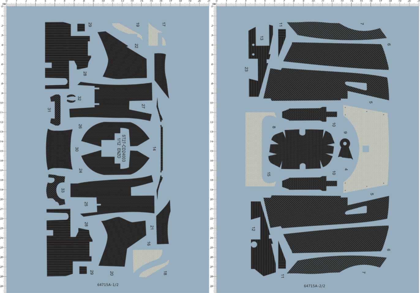 64715A 1/12 ST27-CD24003 ENZO-1 法拉利碳纤维车贴水贴纸