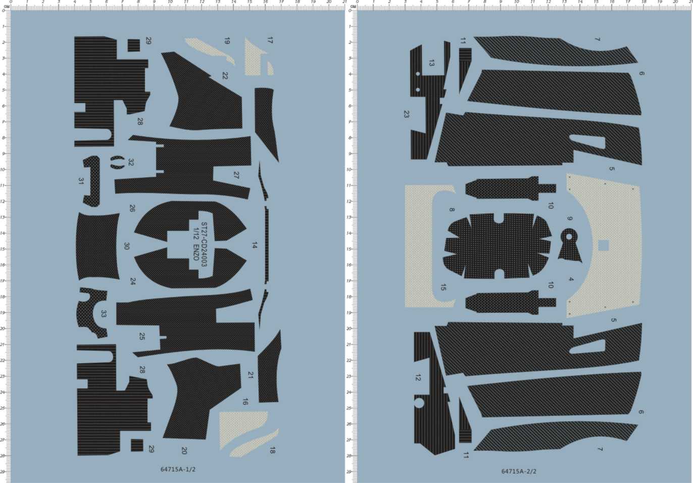 64715A 1/12 ST27-CD24003 ENZO-1法拉利碳纤维车贴水贴纸