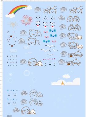 80682整版胶海鸥烟花彩虹白云迪士尼tsum漂流瓶模型贴自制水贴A4