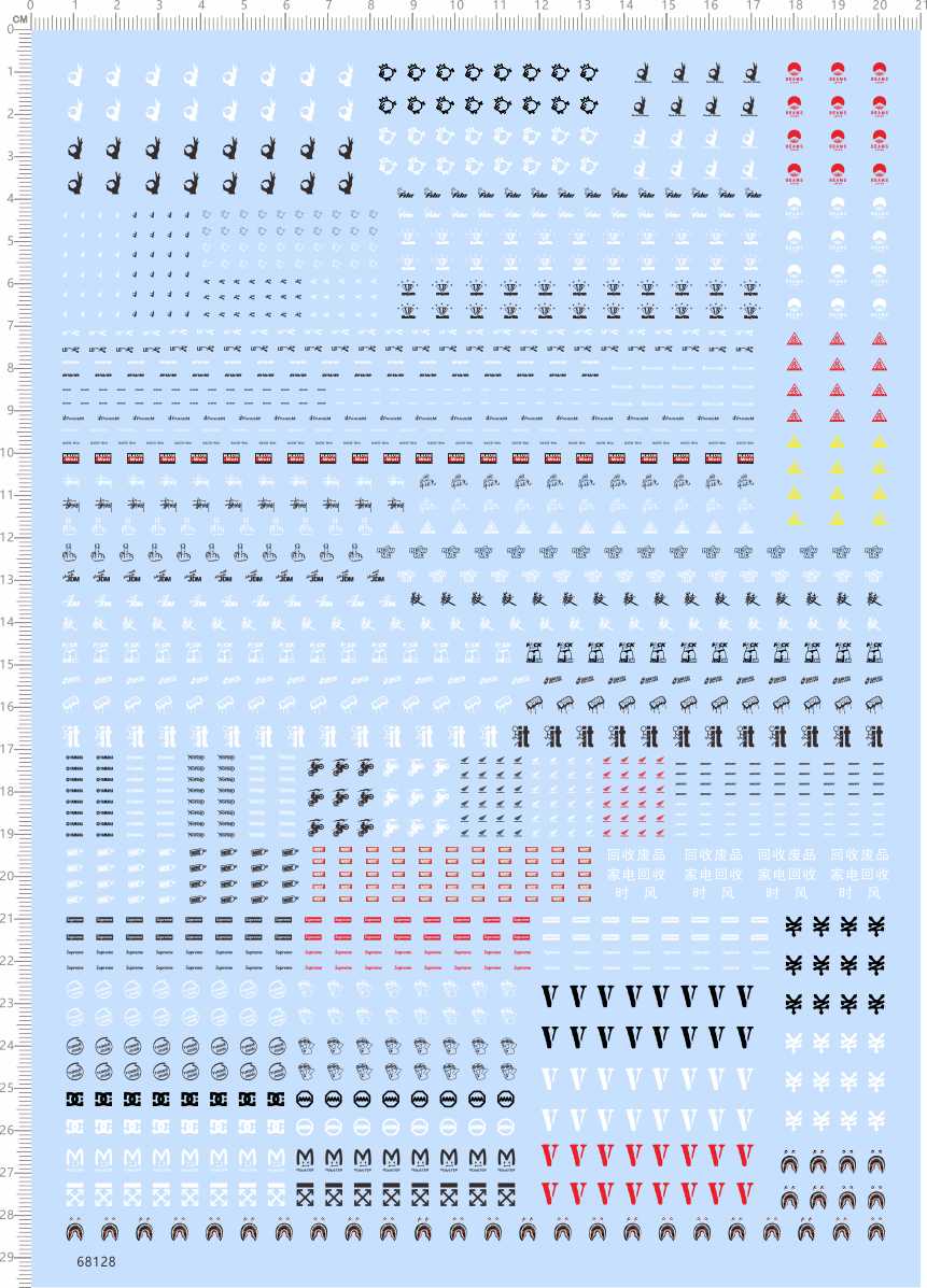 68128整版胶1/64多美卡车贴水贴纸风火轮火箭兔鲨鱼嘴秋摩托车