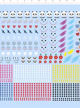 96062整版胶PANDA BEAR腮红盲盒娃娃水贴眼睛草莓熊猫刀疤伤疤标