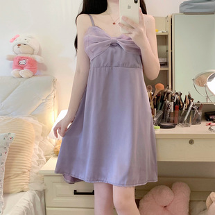 薄款 ins风吊带睡裙女夏季 甜美少女蝴蝶结冰丝睡衣可爱家居服