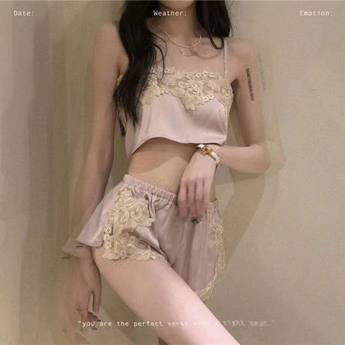 纯欲风居家蕾丝拼接刺绣吊带睡衣女ins春夏新秋款性感家居服套装