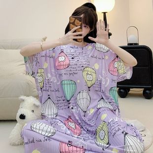 胖MM睡衣女夏季 睡裙甜美休闲宽松加肥300斤家居服 特大码 弹力短袖