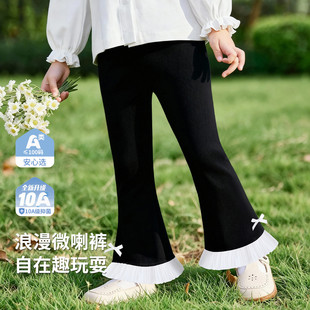 精典泰迪2026春秋季儿童花边打底裤女童长裤宝宝蝴蝶结喇叭裤子