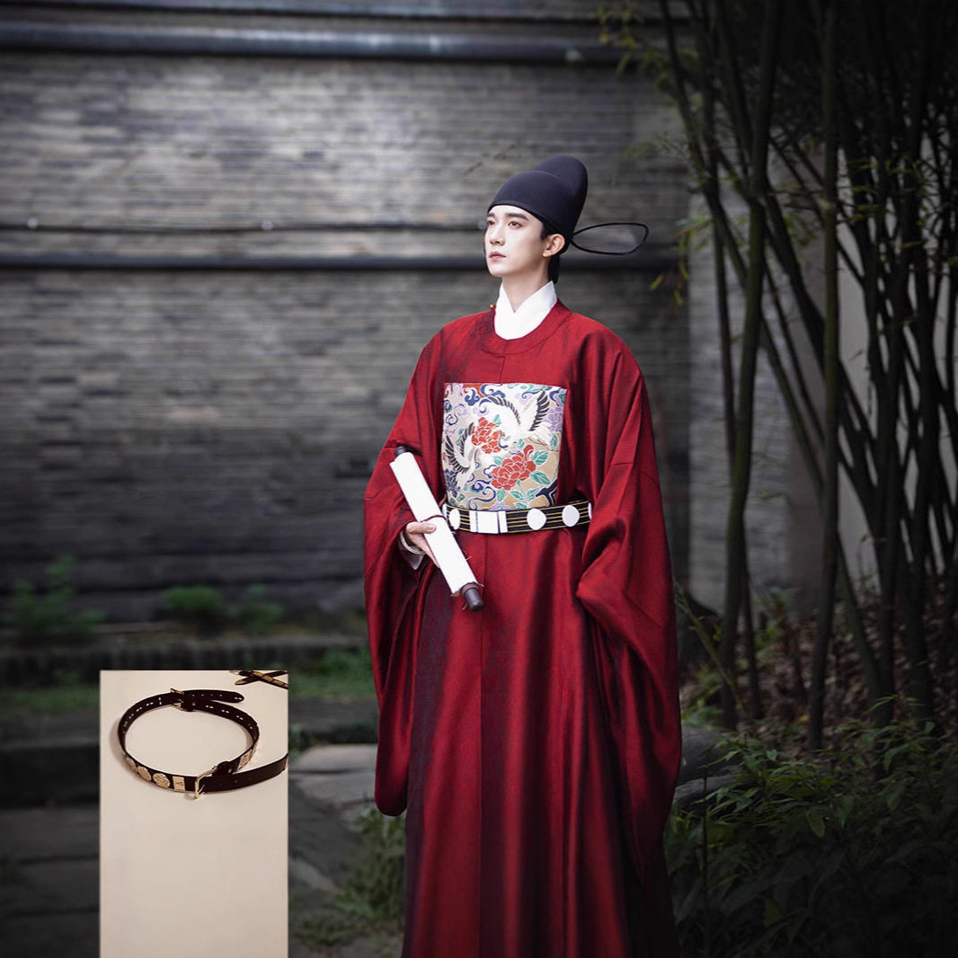 男士汉服圆领长袍唐代古装成人江湖少爷服一品文官补服仙鹤暗纹云