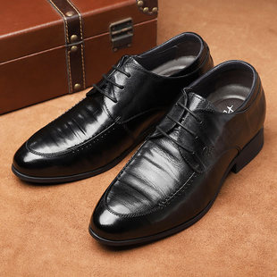 山羊皮隐形内增高6厘米 黑色正装皮鞋男高跟耐磨商务羊皮鞋婚鞋男