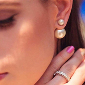 天然珍珠耳环个性 前后大小双面耳钉女气质日韩国耳饰简约百搭纯银