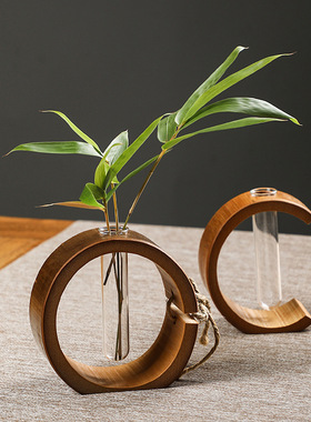 手工竹制花器 创意桌面小花瓶 水培复古禅意小摆件 中国风插花器