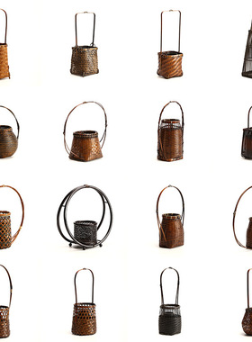 竹制花器花艺茶道中式摆件创意日式禅意茶室书房酒店竹编插花花篮