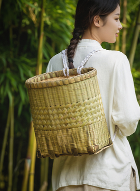 云贵四川农村竹背筐家用竹编背篓儿童小孩买菜道具竹子背篼夹背