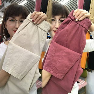 夏季薄款纯棉直筒九分裤女宽松显瘦高腰休闲裤百搭透气时尚哈伦裤