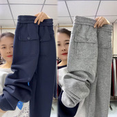 女冬季 新款 宽松显瘦哈伦裤 加绒加厚小脚直筒裤 高腰百搭保暖休闲裤