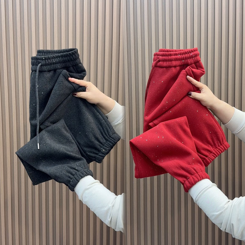 冬季新款加绒加厚高腰亮片束脚哈伦裤女百搭显瘦休闲裤宽松运动裤,女装/女士精品,休闲裤,淘宝优惠券,粉丝福利购,淘宝优惠卷