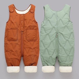 子女宝宝连体背带裤 5岁男童加绒加厚夹棉连体裤 秋冬装 婴儿背带裤