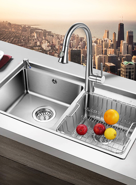 欧琳不锈钢水槽双槽套餐 仿手工304不锈钢水槽 厨房洗菜盆加厚