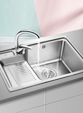 欧琳304不锈钢水槽单槽套餐  厨房洗衣盆水池 阳台带搓衣板洗衣池