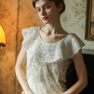 森女 手工钉珠 复古 闪闪翻领 礼服上衣 脸儿艺 华丽法式 原创新品