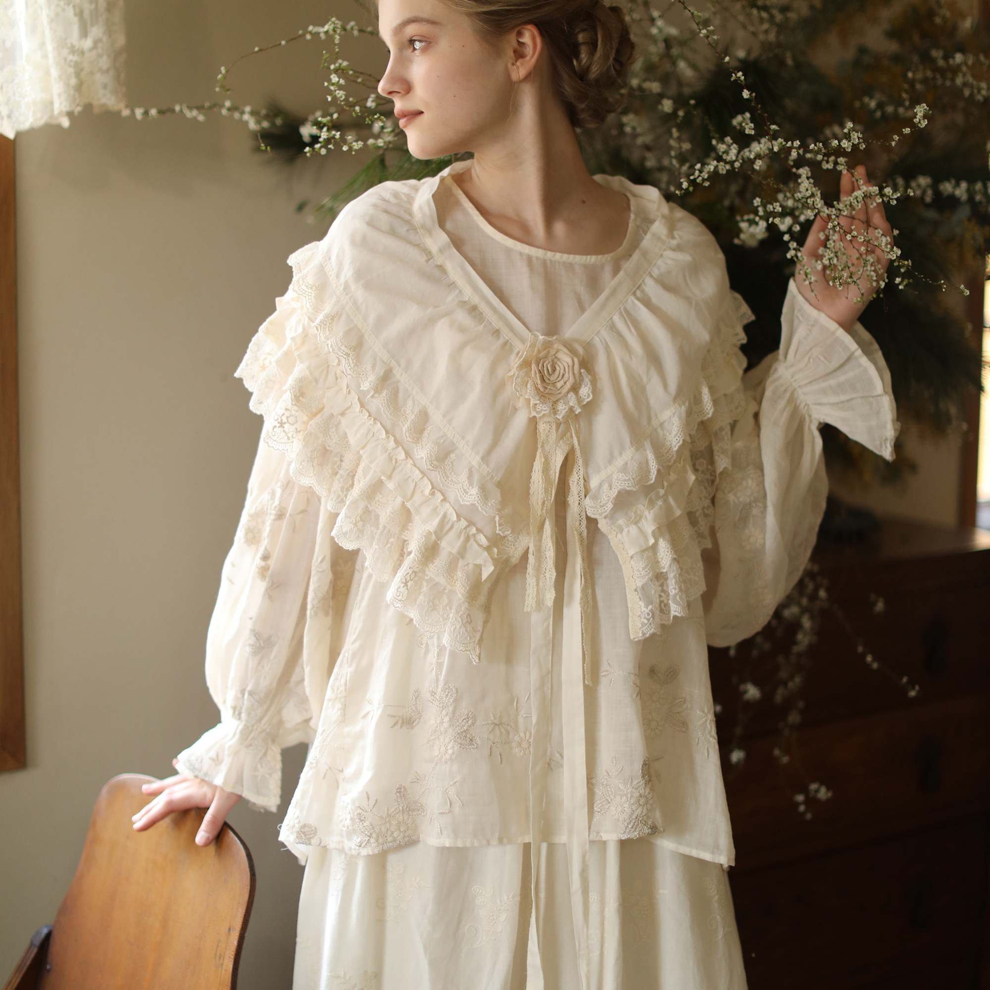 脸儿甄选 百搭小物 森系蕾丝拼棉布 小披肩 腰裙 领子