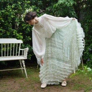 森系蛋糕裙 长款 浅紫色 20米超大裙摆 半身裙 浅绿色 脸儿艺