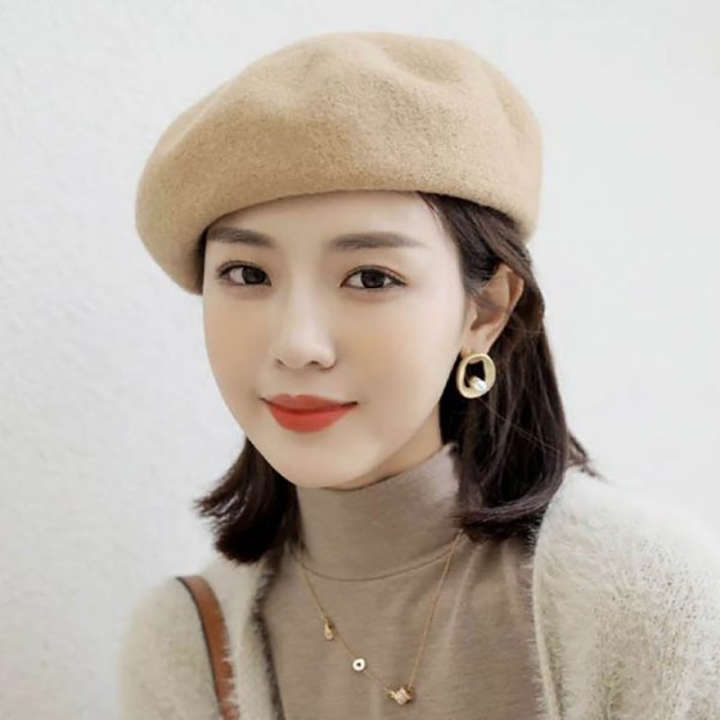 红色贝雷帽女秋冬大头围酒红色毛呢画家帽圣诞新年高级感蓓蕾帽子