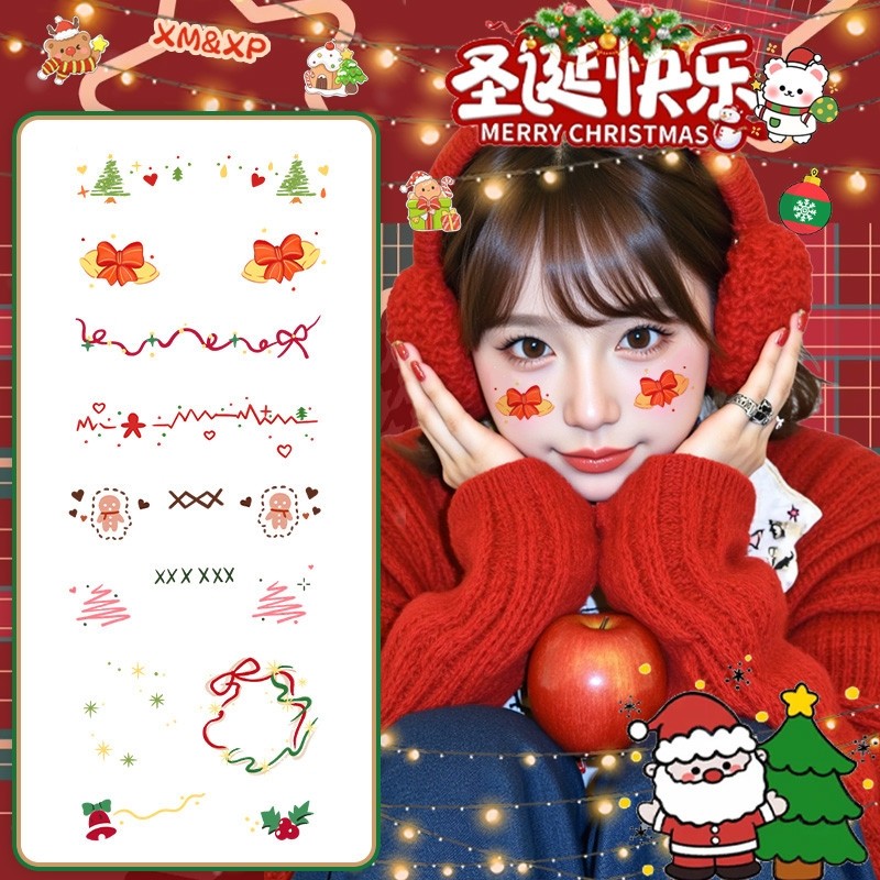 圣诞节贴纸儿童成人脸贴化妆贴可爱卡通女孩圣诞树星星麋鹿纹身贴