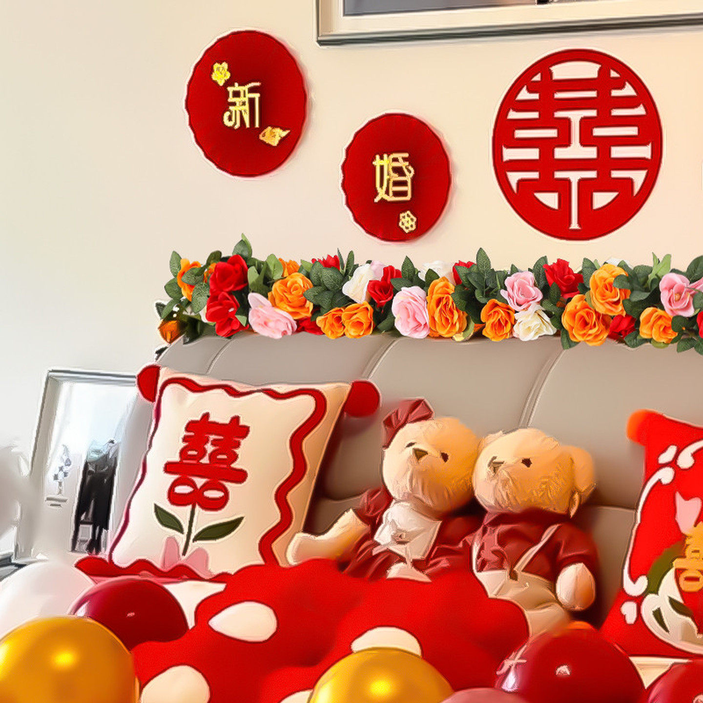 床头仿真花结婚新房布置装饰花藤摆花束客厅沙发婚庆玫瑰假花藤条