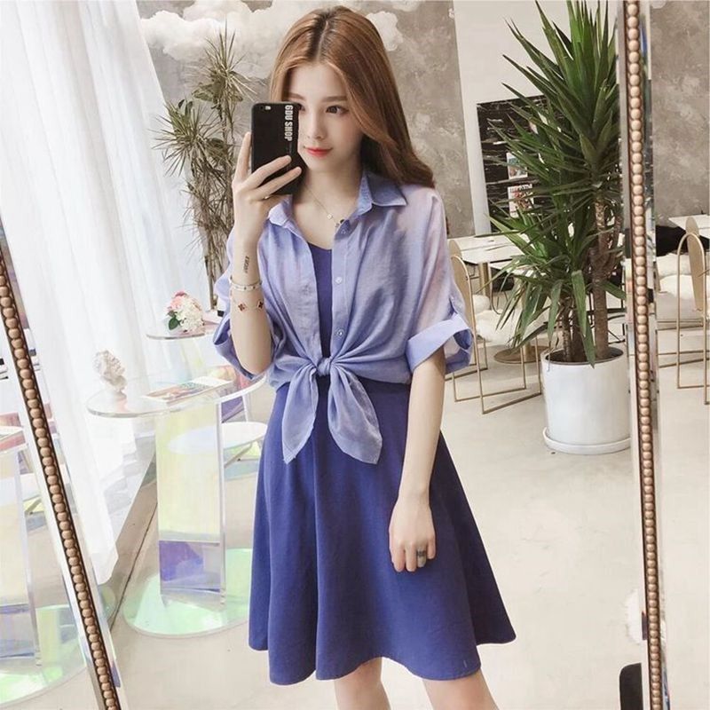 2020夏装新款法国小众吊带连衣裙防晒衣两件套气质御姐时尚套装女