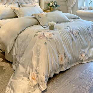 高级感200支长绒棉提花全棉四件套简约轻奢被套床单纯棉床上用品4