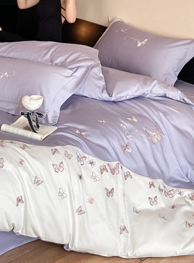 公主风100支长绒棉四件套纯棉少女刺绣被套全棉床单柔软床上用品4