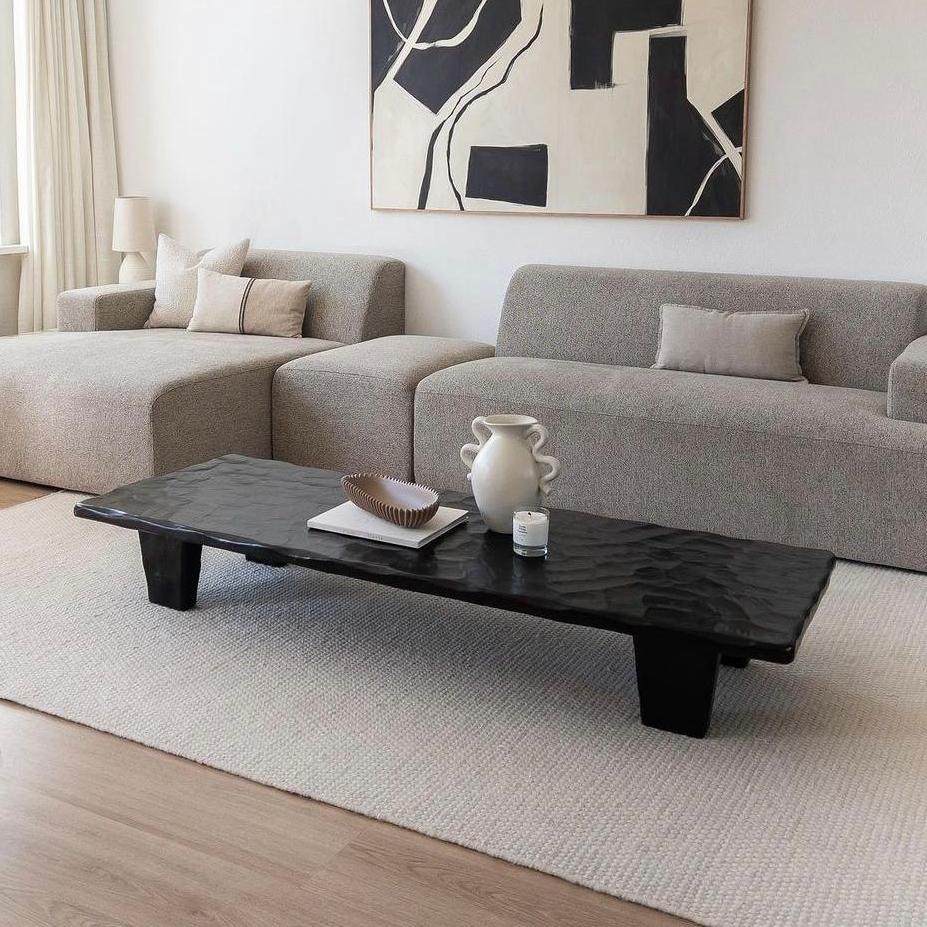 侘寂风创意实木茶几黑色家用商用沙发长几桌法式复古小茶桌咖啡桌