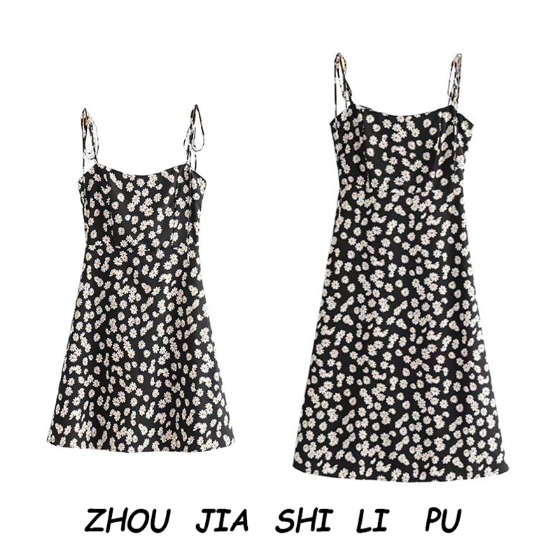 券后59.90元法式复古少女雏菊印花吊带裙2019夏季新款修身高腰显瘦连衣裙