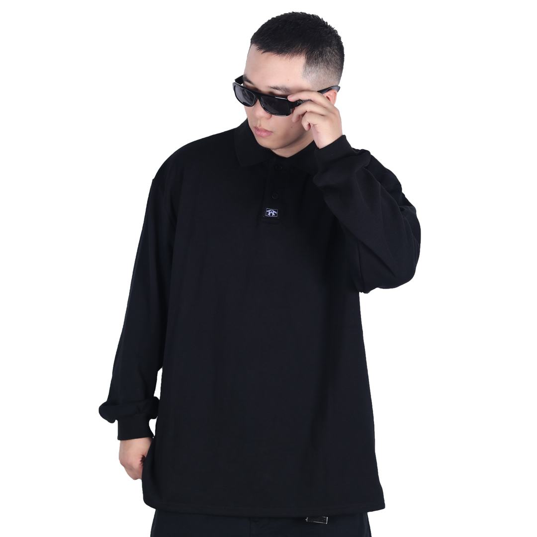 美式复古纯色长袖POLO衫