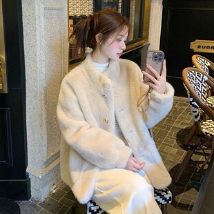 2026新款加厚水貂绒皮毛一体毛毛外套女冬季短款立领皮草大衣女装