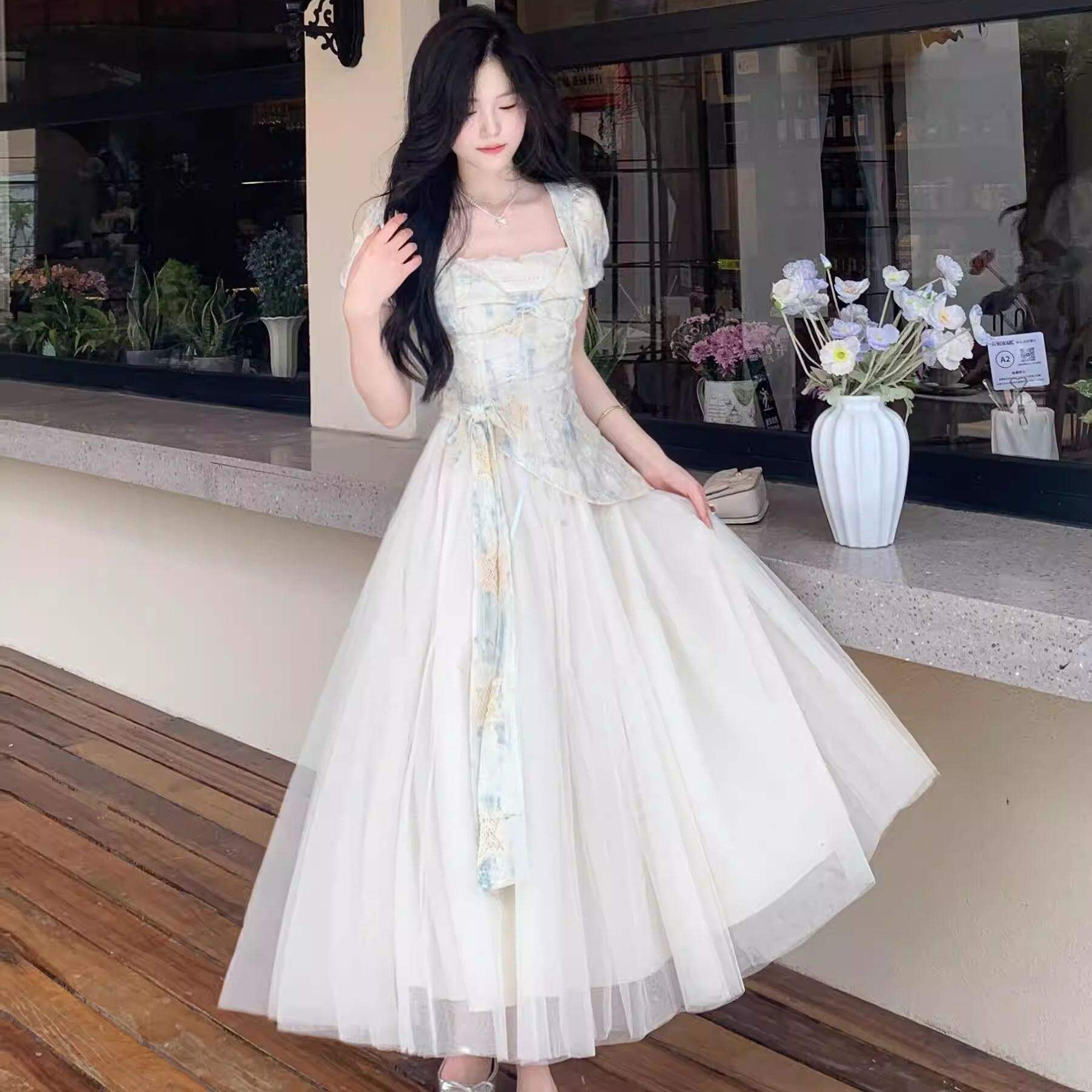 夏季新款法式少女假两件