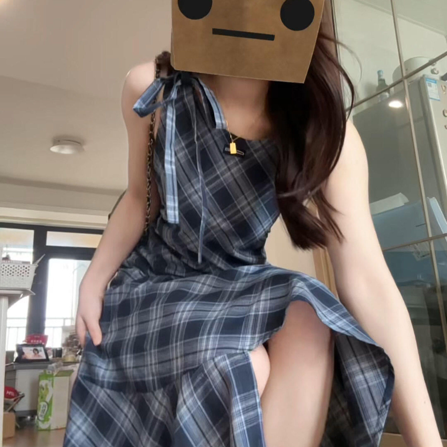夏季韩系学院风格子无袖
