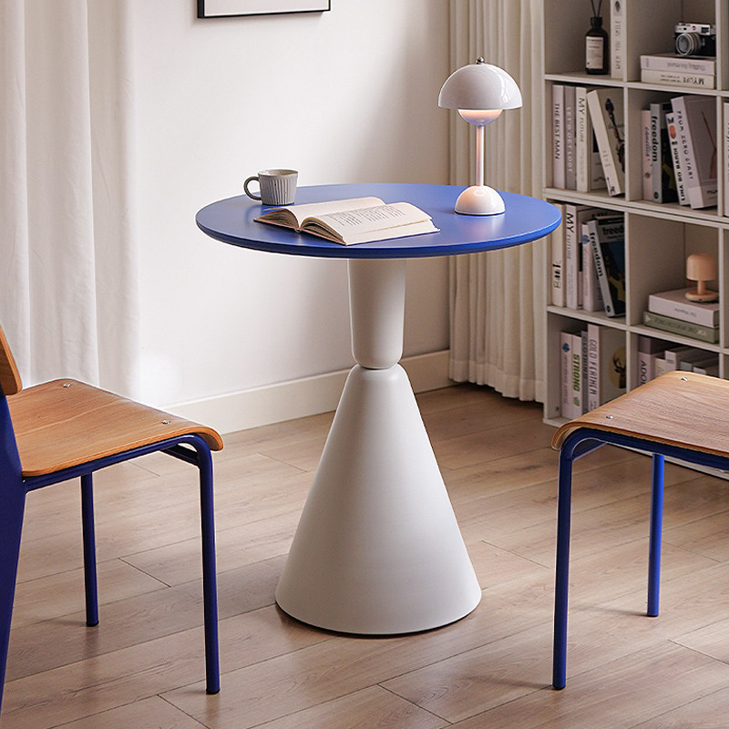 彩色实木小圆桌家用小户型洽谈桌奶茶店咖啡厅圆形餐桌西餐厅桌椅