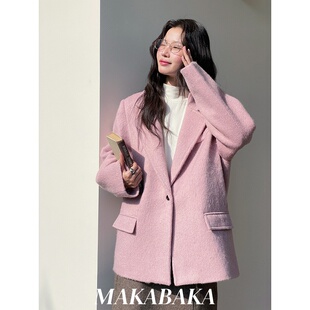 小个子加厚羊毛西装外套女2025冬季新款韩系通勤西服洋气宽松上衣