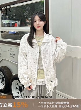 丿未PUREVENUS休闲拼蕾丝波点运动外套女26春夏新款